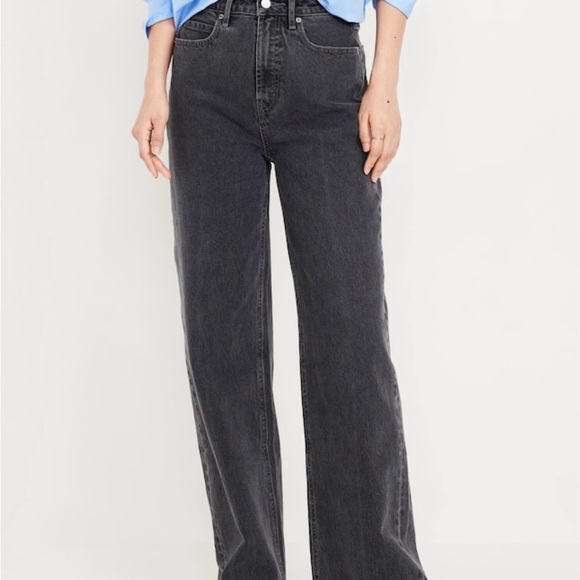 Old Navy High Waisted Wide Leg Black Denim Jeans - Picture 1 of 5